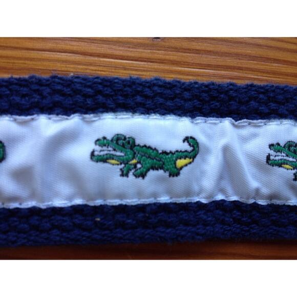 Vtg New England Preppy Crocodile Alligator Ribbon Cotton Webbing O Ring Belt 37